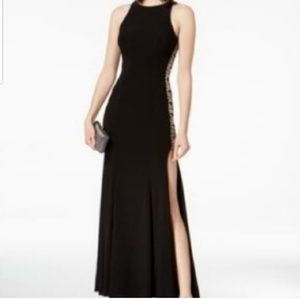 XSCAPE SEXY DOUBLE SLIT BLACK LONG FORMAL PROM DRESS WITH RHINESTONES DE…